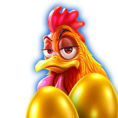 Mascotte gallo con uova d'oro